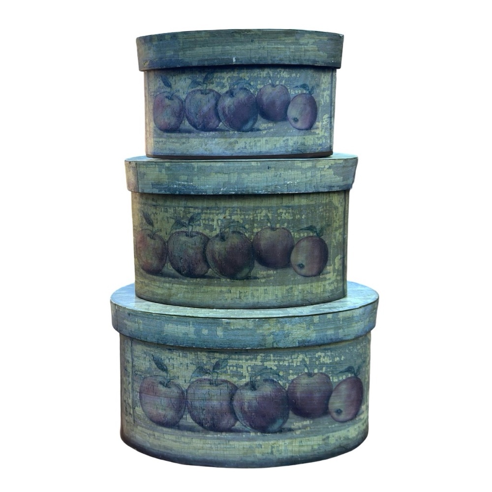 3 Fall Apple Oval Nesting Boxes Cardboard Stacking Autumn Harvest Kitchen Decor